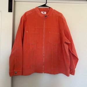 Quacker Factory Orange Corduroy Bling Rhinestone Zip Up Jacket Jewel Vtg Y2K 90s